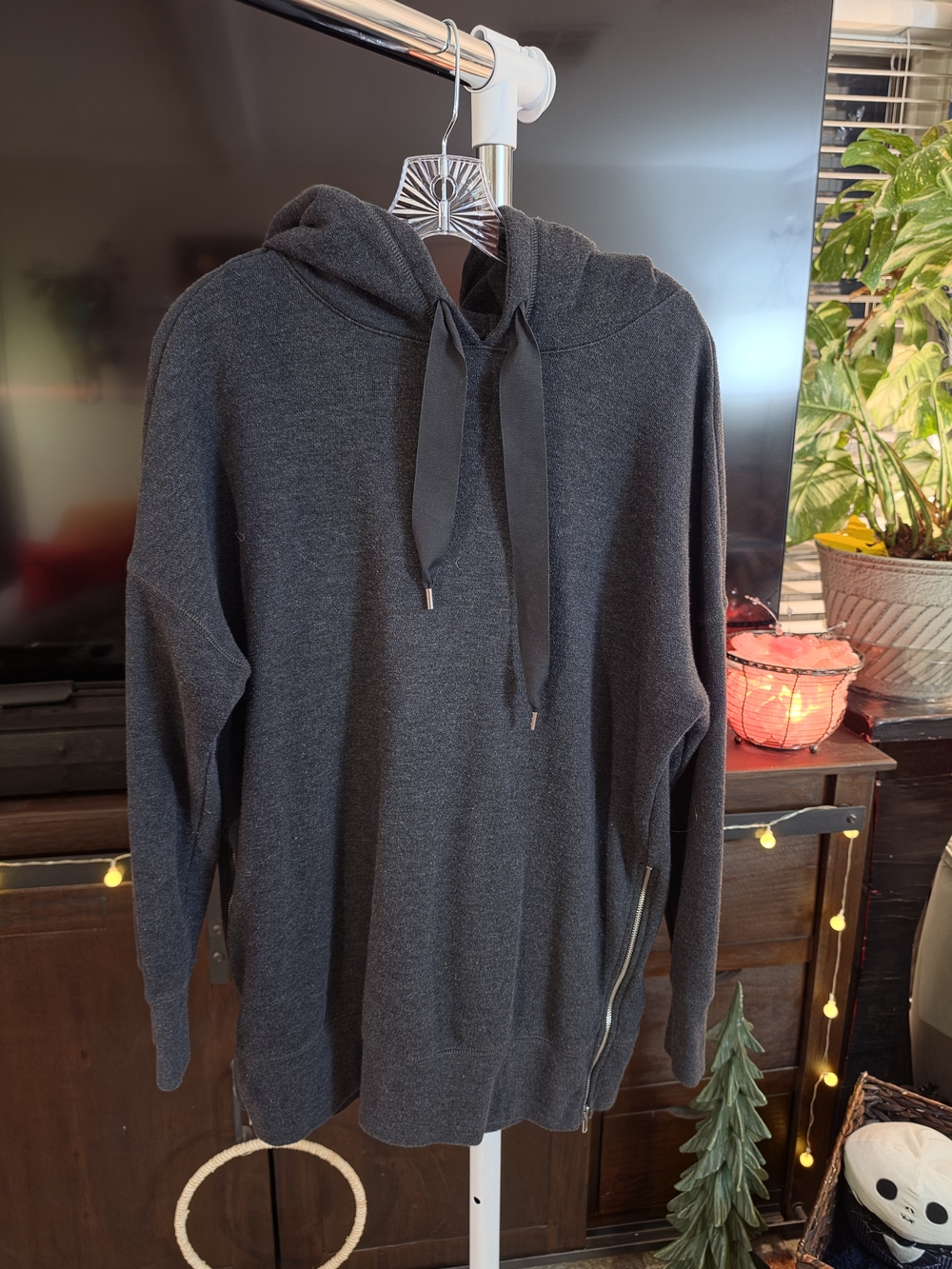 aerie Dark Charcoal Zip-Hem Hooded Sweatshirt - Picture 2 of 5